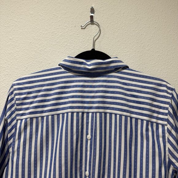 Chicos No Iron Shirt Womens Striped Stretch Blue White 3/4 Sleeve Casual Sz L - Picture 6 of 7